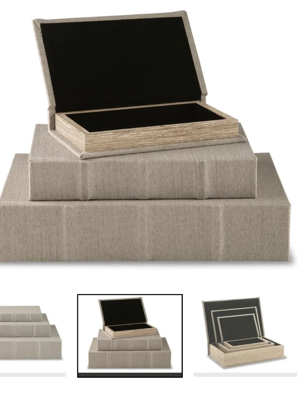 Jolina Box (Set of 3) Tan Fabric Box Set - Neutral Storage books